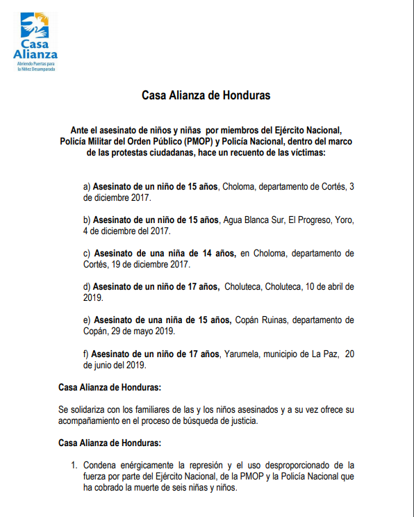 Comunicado de CAH por los asesinatos de niños y niñas en el marco de las manifestaciones ciudadanas