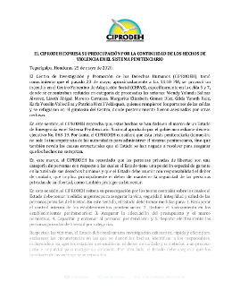 Comunicado EL CIPRODEH EXPRESA SU PREOCUPACIÓN POR LA CONTINUIDAD DE LOS HECHOS DE VIOLENCIA EN EL SISTEMA PENITENCIARIO 
