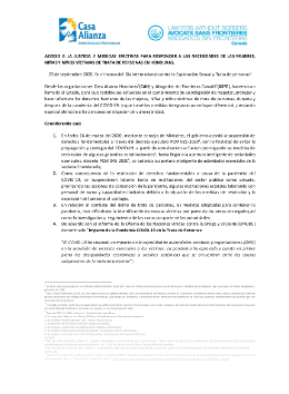 Nota de Incidencia ACCESO A LA JUSTICIA Y MEDIDAS EFECTIVAS PARA RESPONDER A LAS NECESIDADES DE LAS MUJERES, NIÑAS Y NIÑOS VÍCTIMAS DE TRATA DE PERSONAS EN HONDURAS